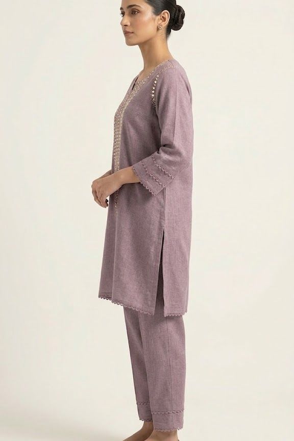 Mauve Grace Khadi Kurta Set
