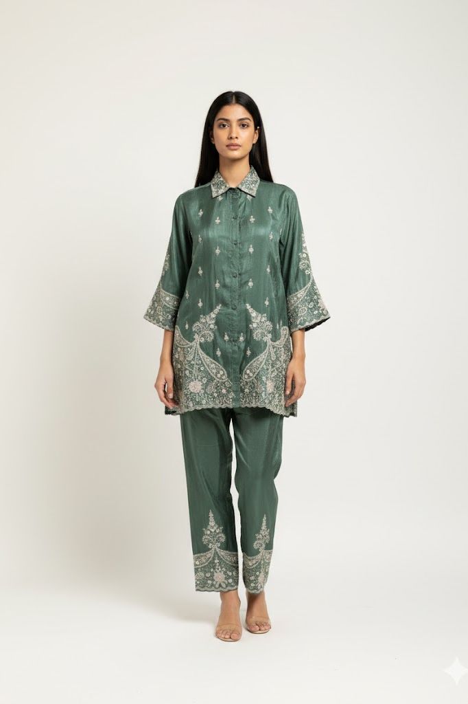 Emerald Aura Silk Co-ord Set
