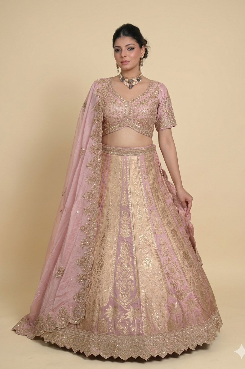 Mauve Royale Sequined Banarasi Lehenga