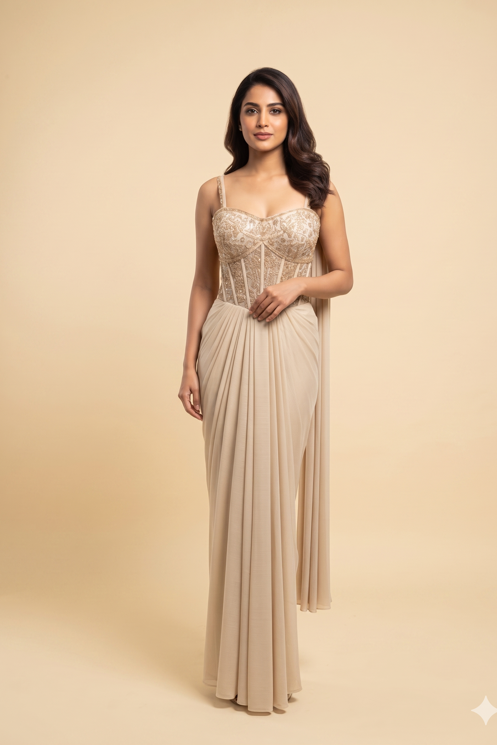 Beige Noir Corset Drape Dress