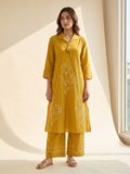 Soraya Mustard Yellow Cotton Embroidered Co-ord Set
