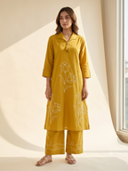 Soraya Mustard Yellow Cotton Embroidered Co-ord Set