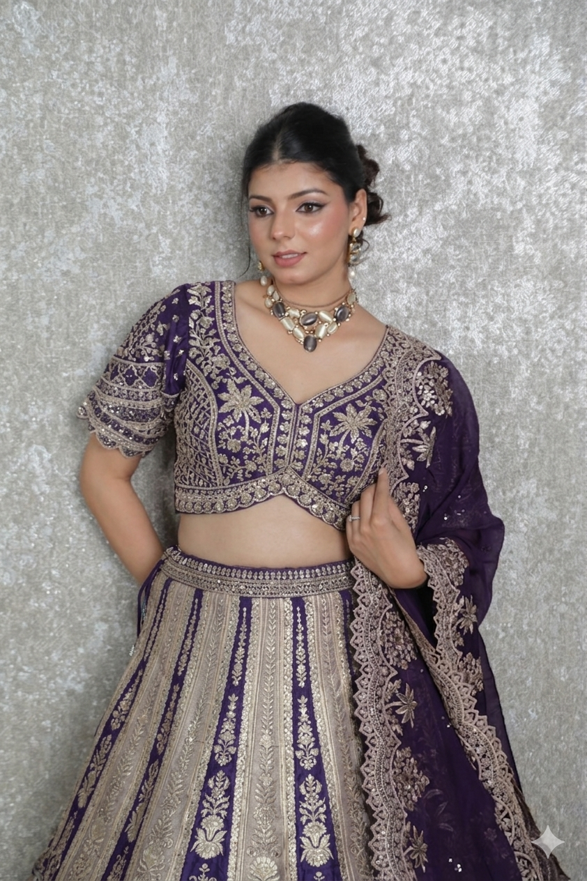 Mauve Royale Sequined Banarasi Lehenga