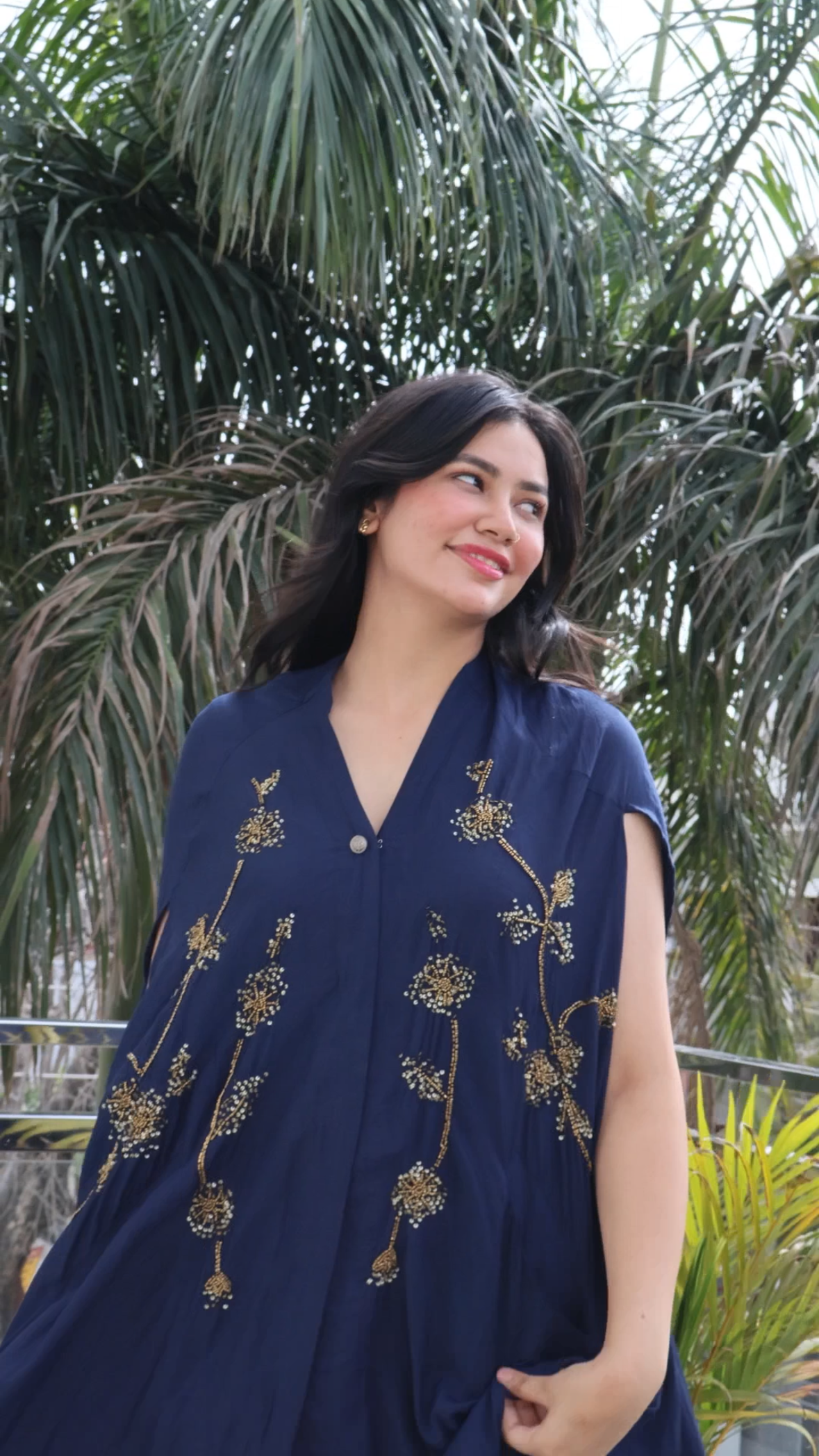 Midnight Azure Embroidered Kaftan Co-ord Set