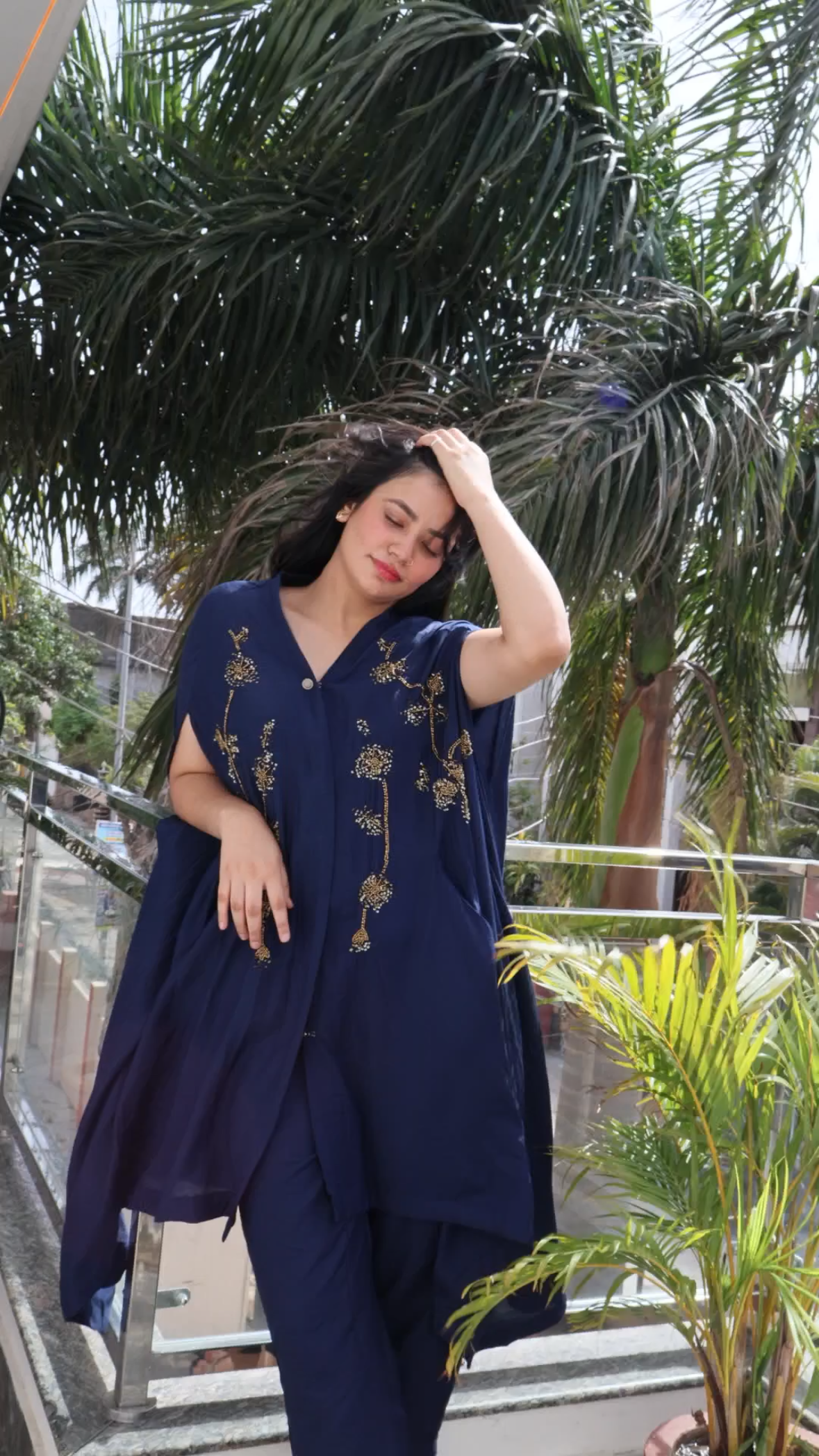 Midnight Azure Embroidered Kaftan Co-ord Set