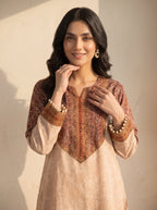 Nazneen Beige Chanderi Asymmetric Kurta Set