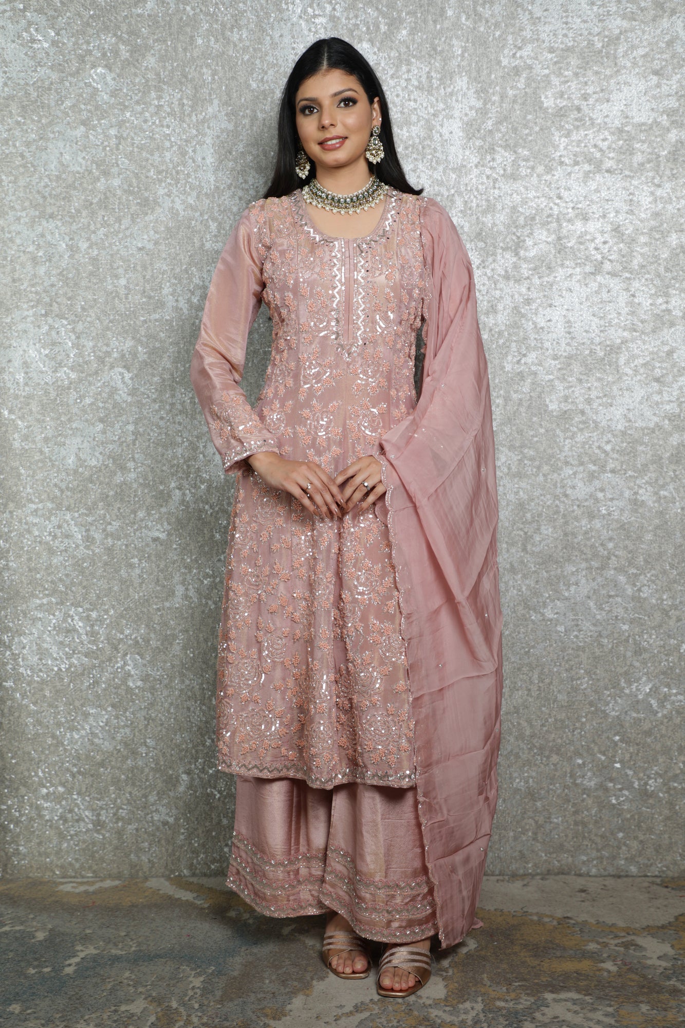 Peach Blush Handworked Anarkali