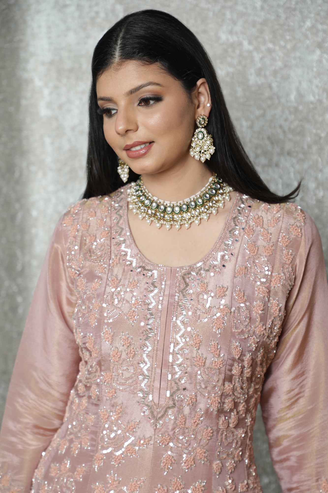 Peach Blush Handworked Anarkali