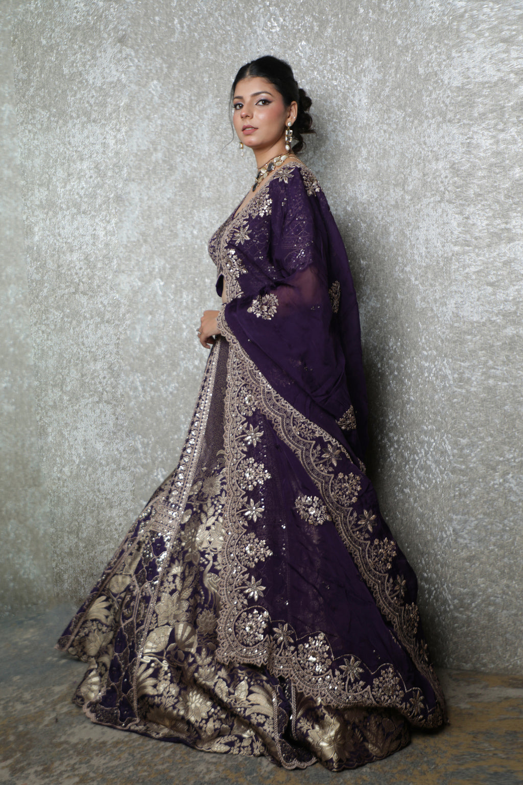 Mauve Royale Sequined Banarasi Lehenga