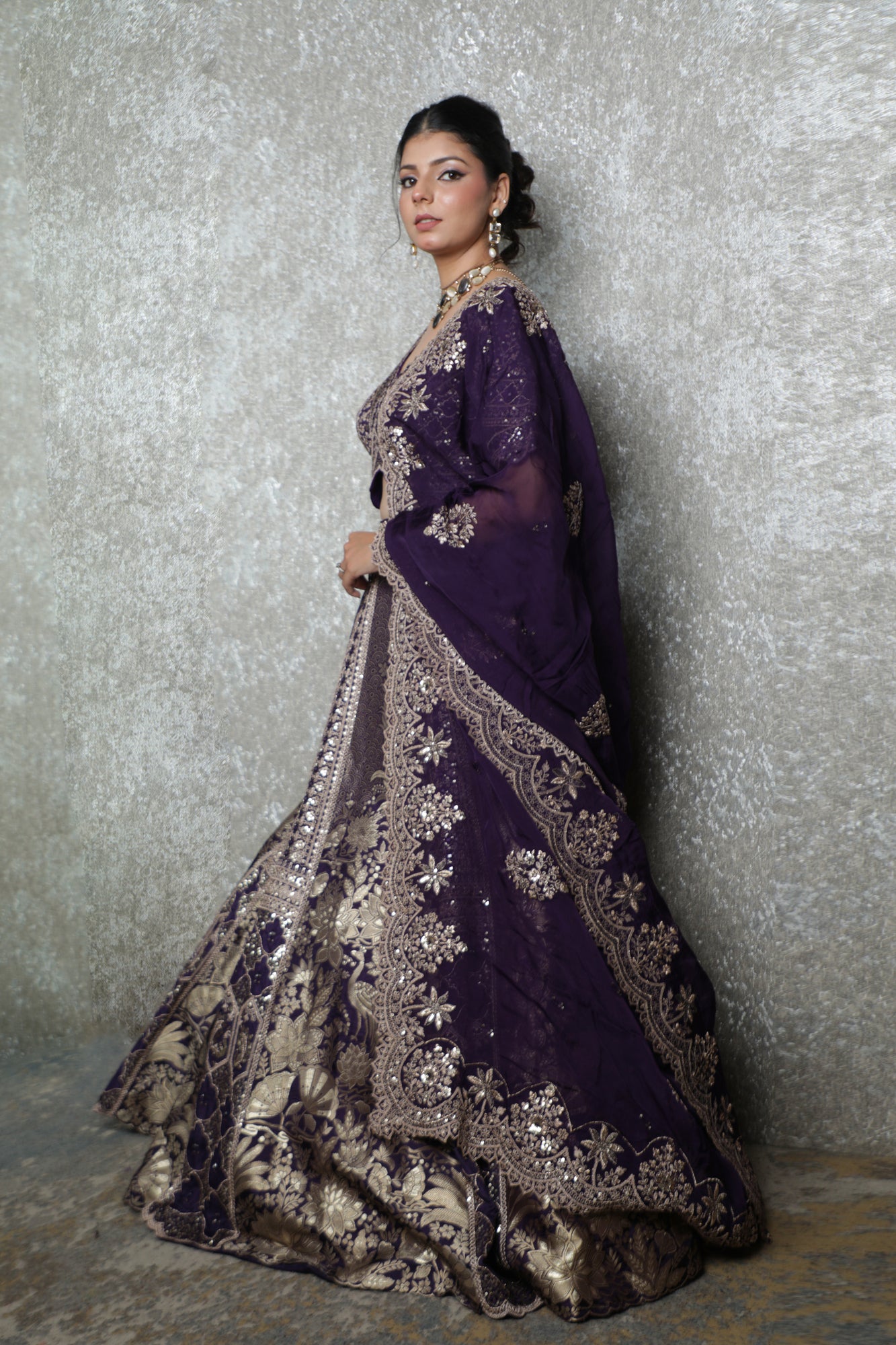 Mauve Royale Sequined Banarasi Lehenga