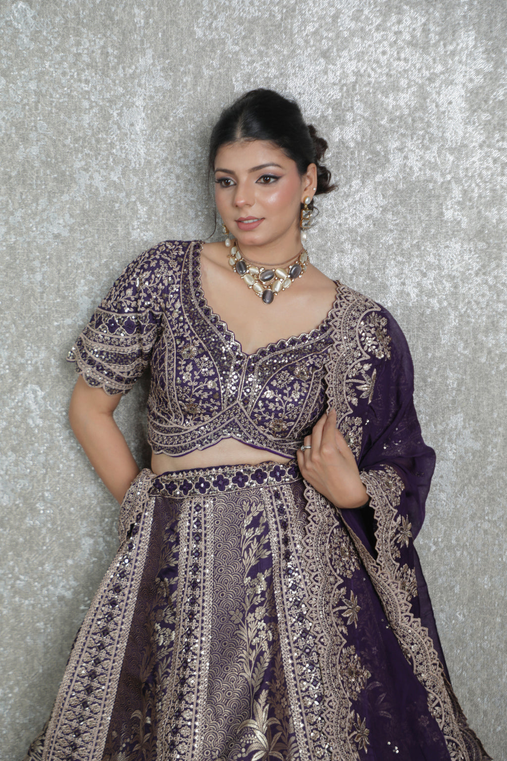 Mauve Royale Sequined Banarasi Lehenga