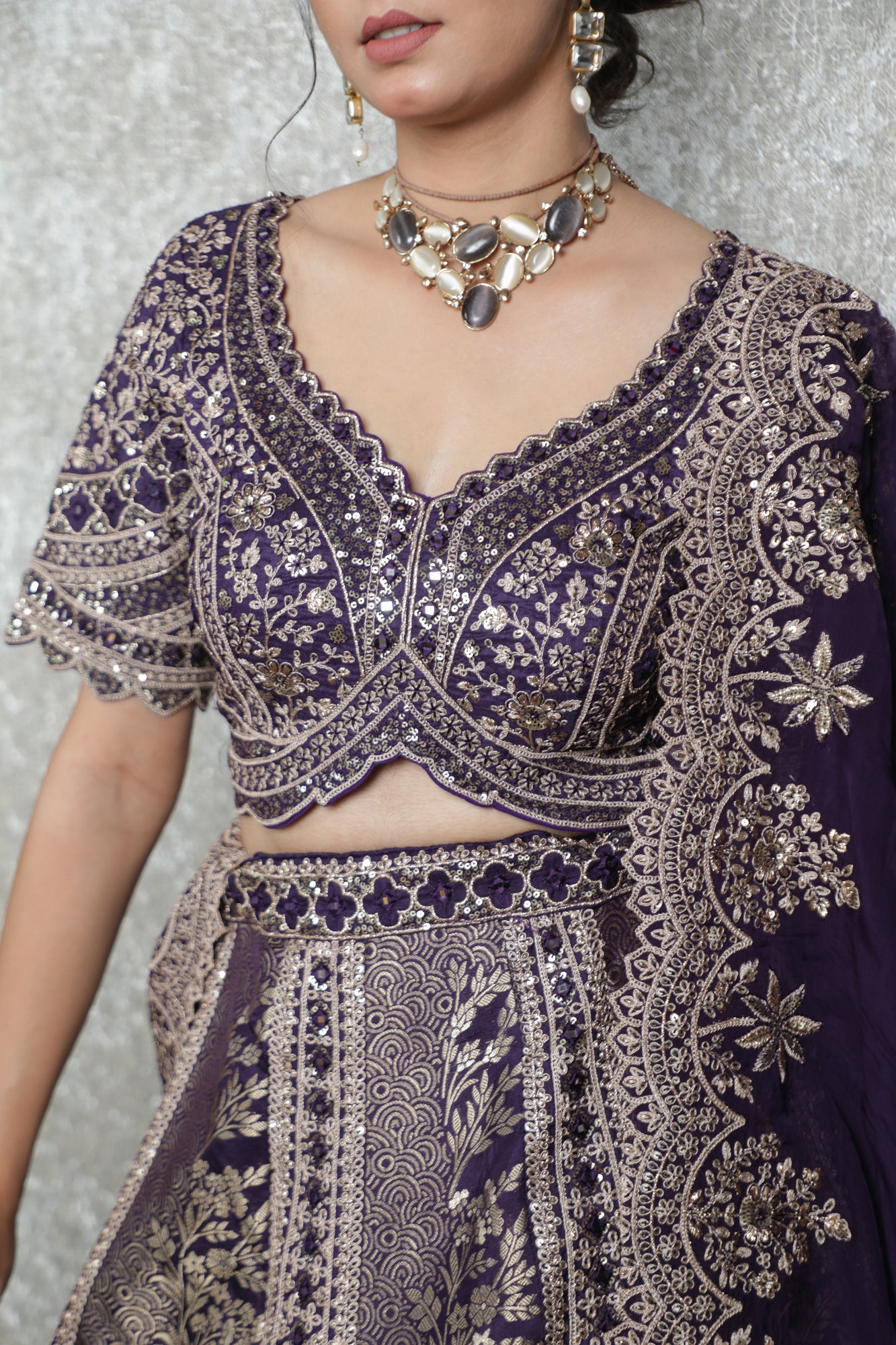 Mauve Royale Sequined Banarasi Lehenga