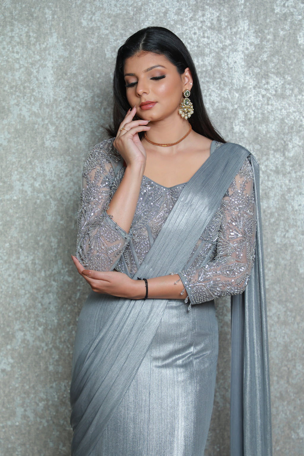 Grey Crop-Top Corset Party Lehenga Set