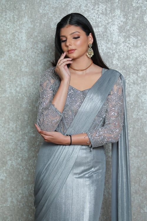 Grey Crop-Top Corset Party Lehenga Set