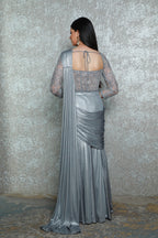 Grey Crop-Top Corset Party Lehenga Set