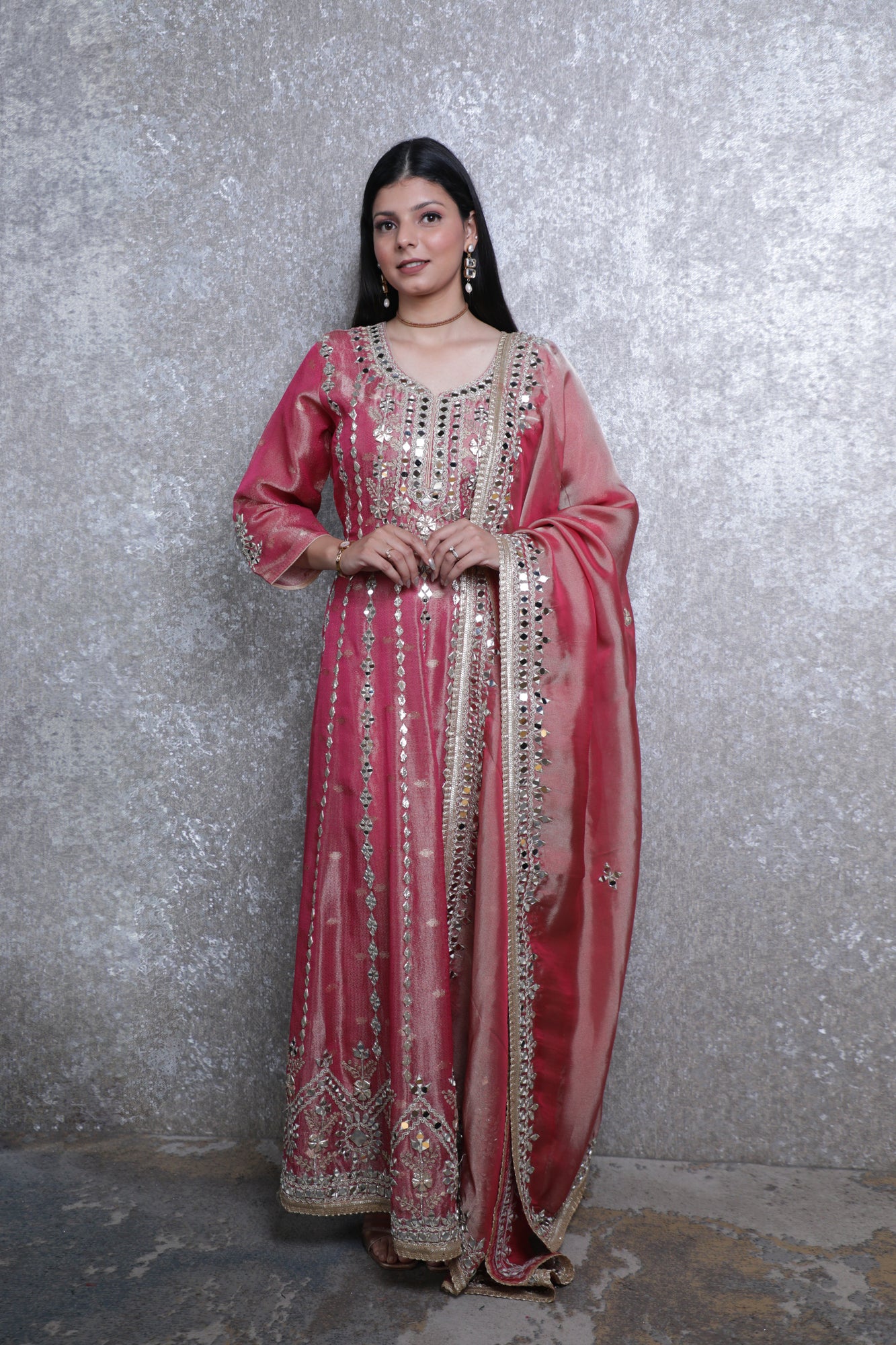 Zarika Rust Mirror Silk Anarkali Set