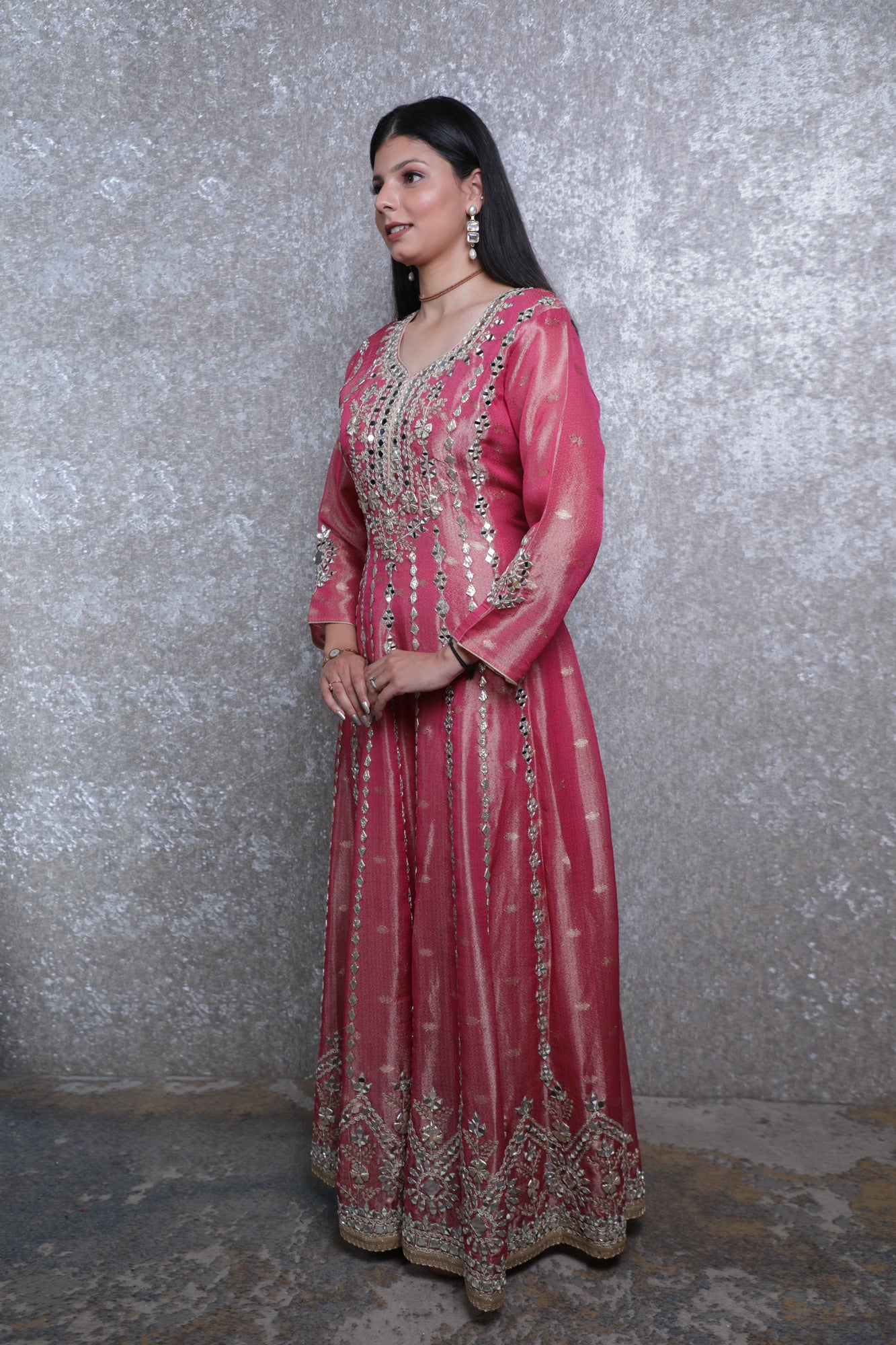 Zarika Rust Mirror Silk Anarkali Set
