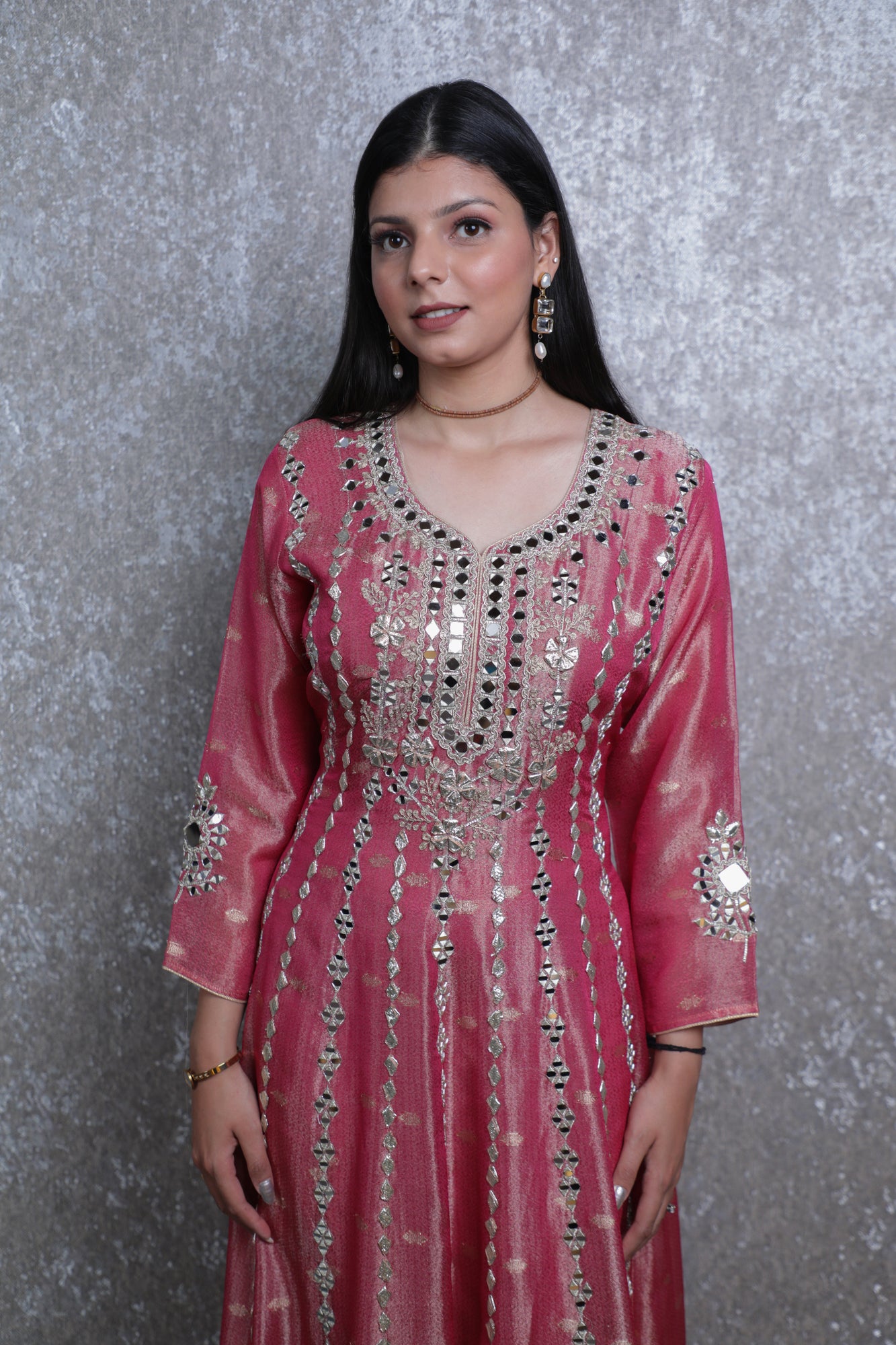 Zarika Rust Mirror Silk Anarkali Set
