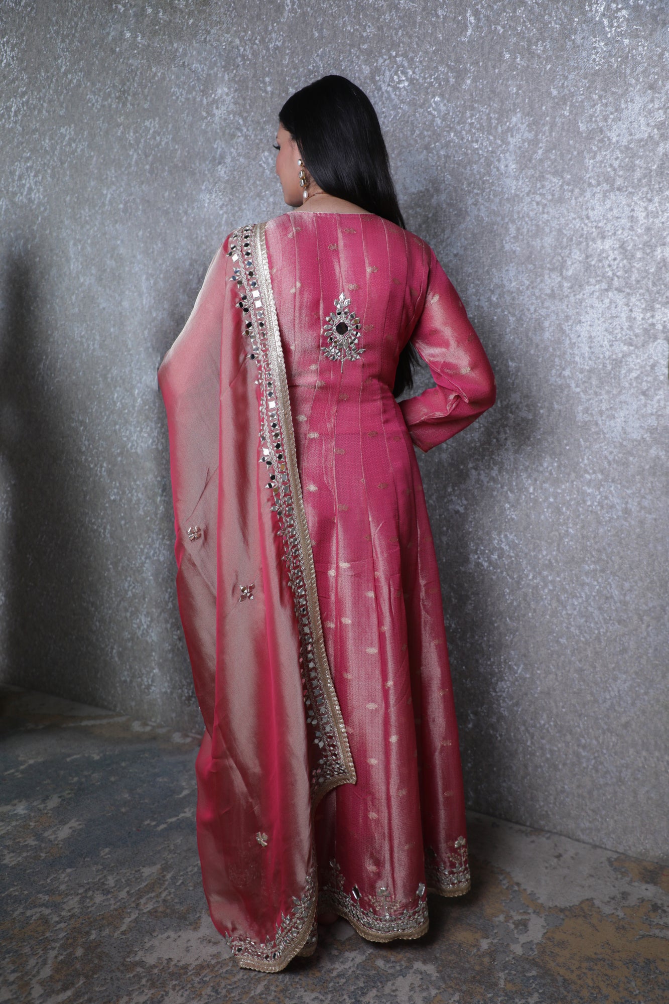 Zarika Rust Mirror Silk Anarkali Set