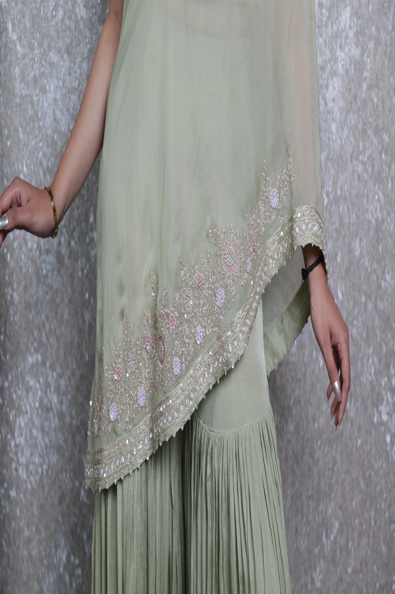 Zehra Pista Chinon Ponchu Sharara Set