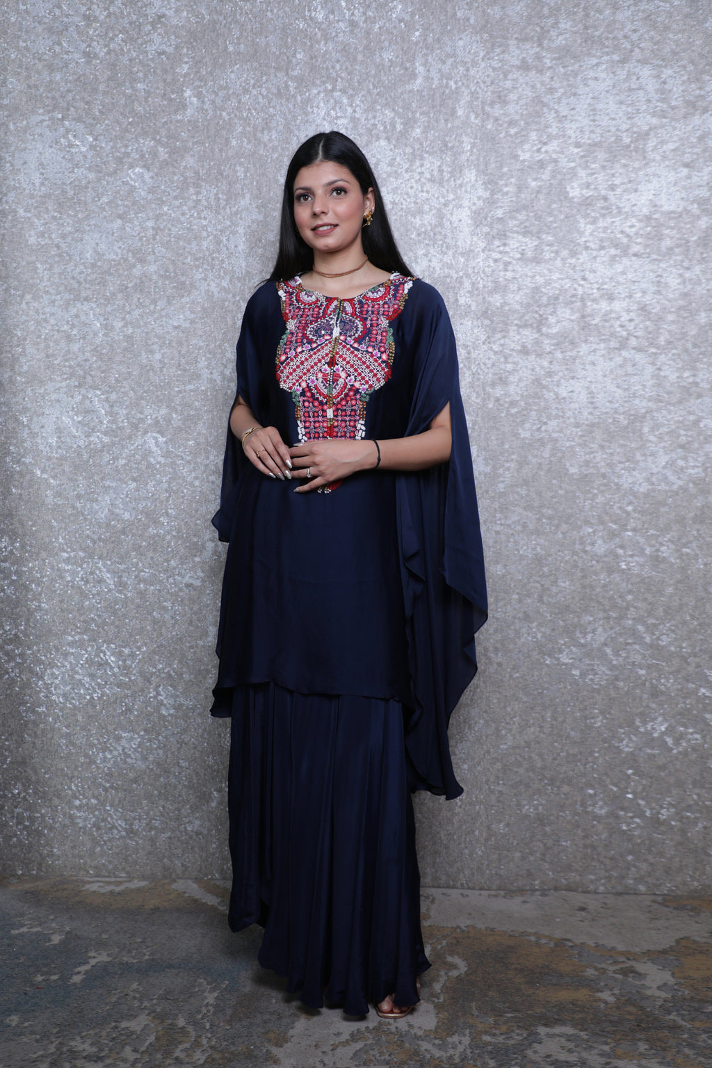 Nooraya Navy Organza Kaftan Dress