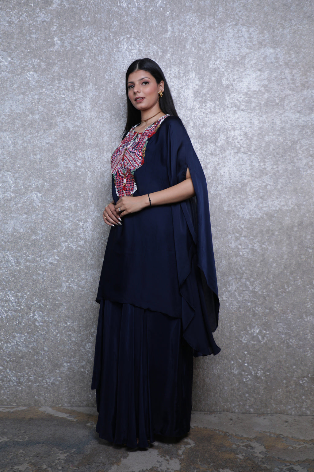Nooraya Navy Organza Kaftan Dress