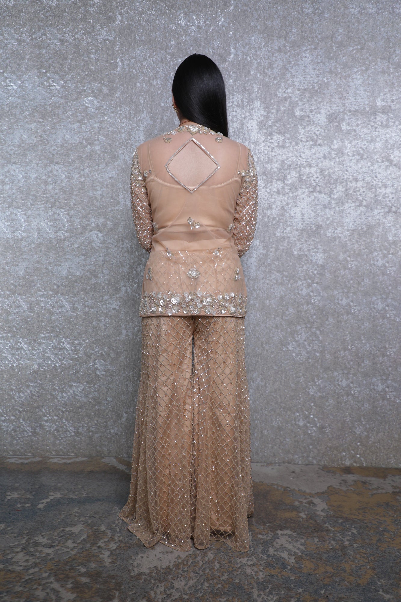 Zarisha Golden Net Short Shirt Sharara Set