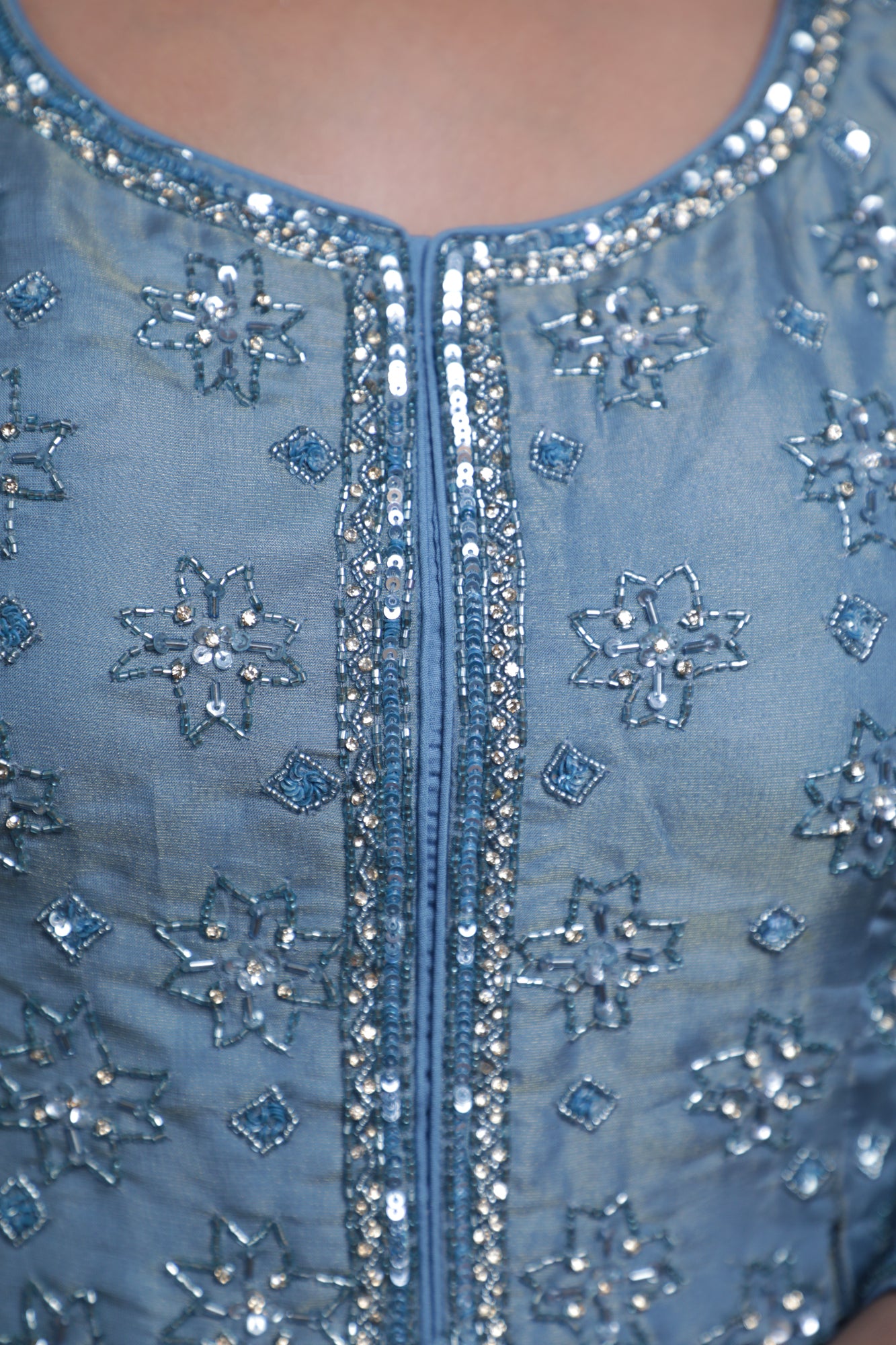 Ice Blue Silk Handwork Lehnga Shirt Set