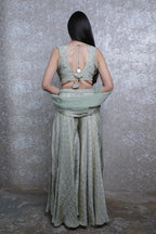 Pista Green Weaving Silk Blouse with Handwork Sharara Set
