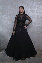 Navy Blue Georgette Handwork Indowestern Gown