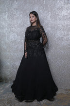 Navy Blue Georgette Handwork Indowestern Gown