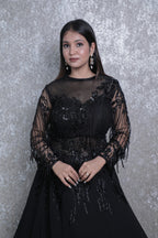Navy Blue Georgette Handwork Indowestern Gown