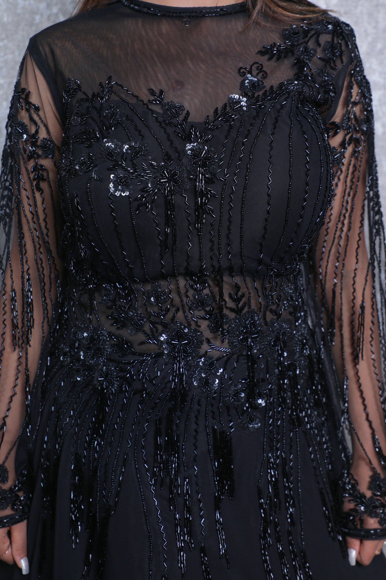 Navy Blue Georgette Handwork Indowestern Gown