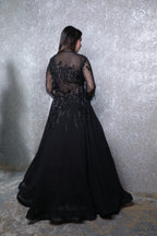 Navy Blue Georgette Handwork Indowestern Gown