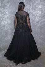 Navy Blue Georgette Handwork Indowestern Gown