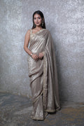 Golden Grey Crush Tissu Silk Handwork Beads & Sequin Ready-Made Blouse Saree