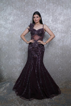 Wine Imported Net Handwork Fish Cut Gown