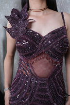 Wine Imported Net Handwork Fish Cut Gown