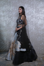 Black Weaving Flower Silk Handwork Lehnga Choli