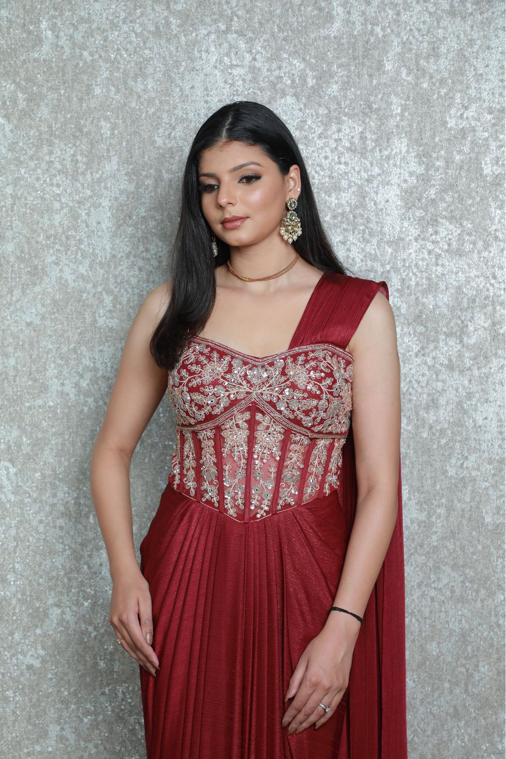 Maroon Noir Corset Drape Dress