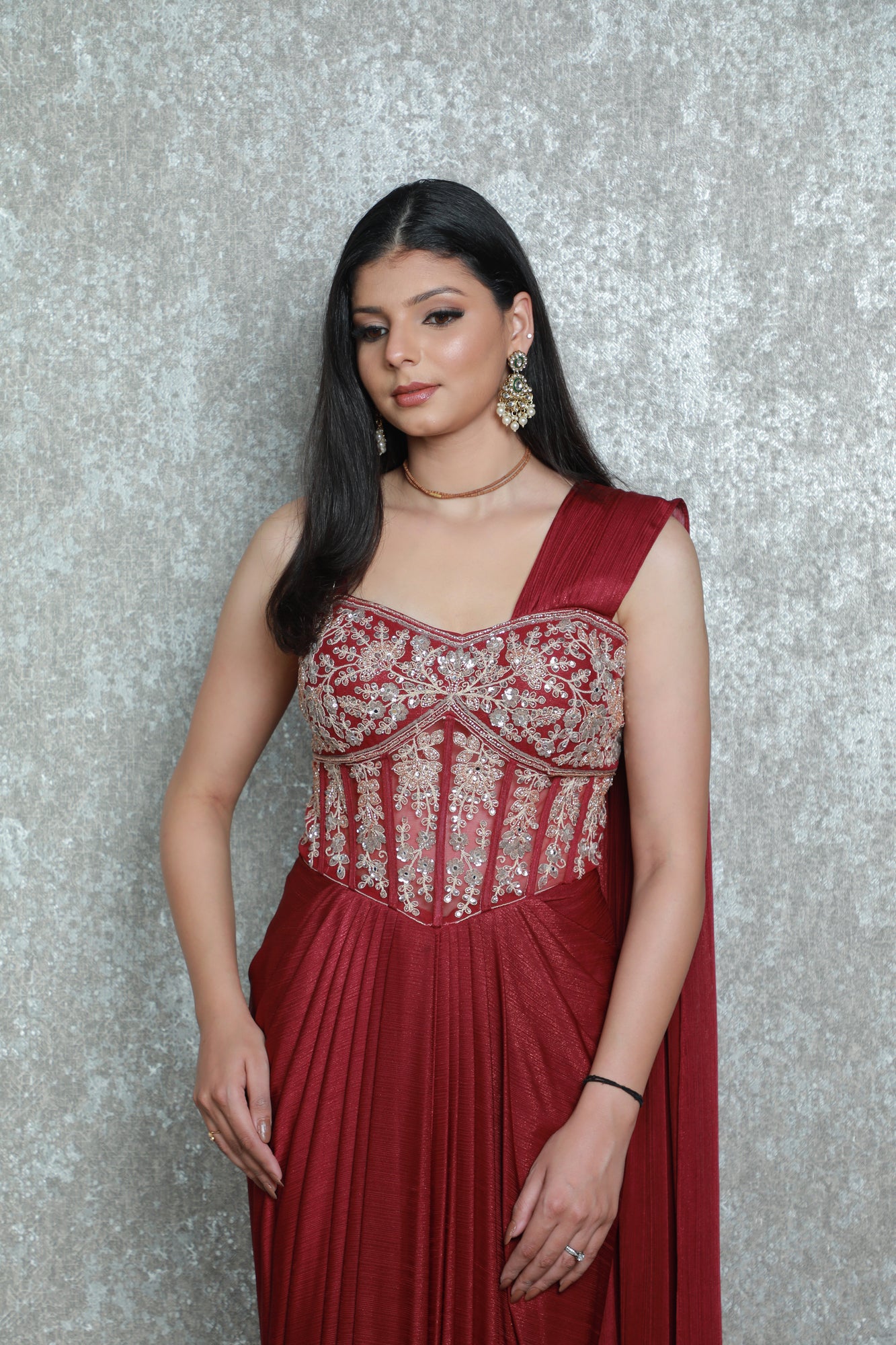 Maroon Noir Corset Drape Dress