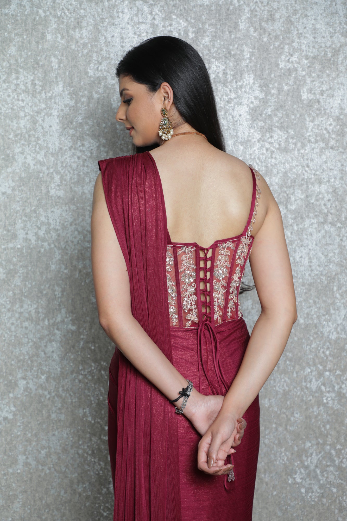 Maroon Noir Corset Drape Dress