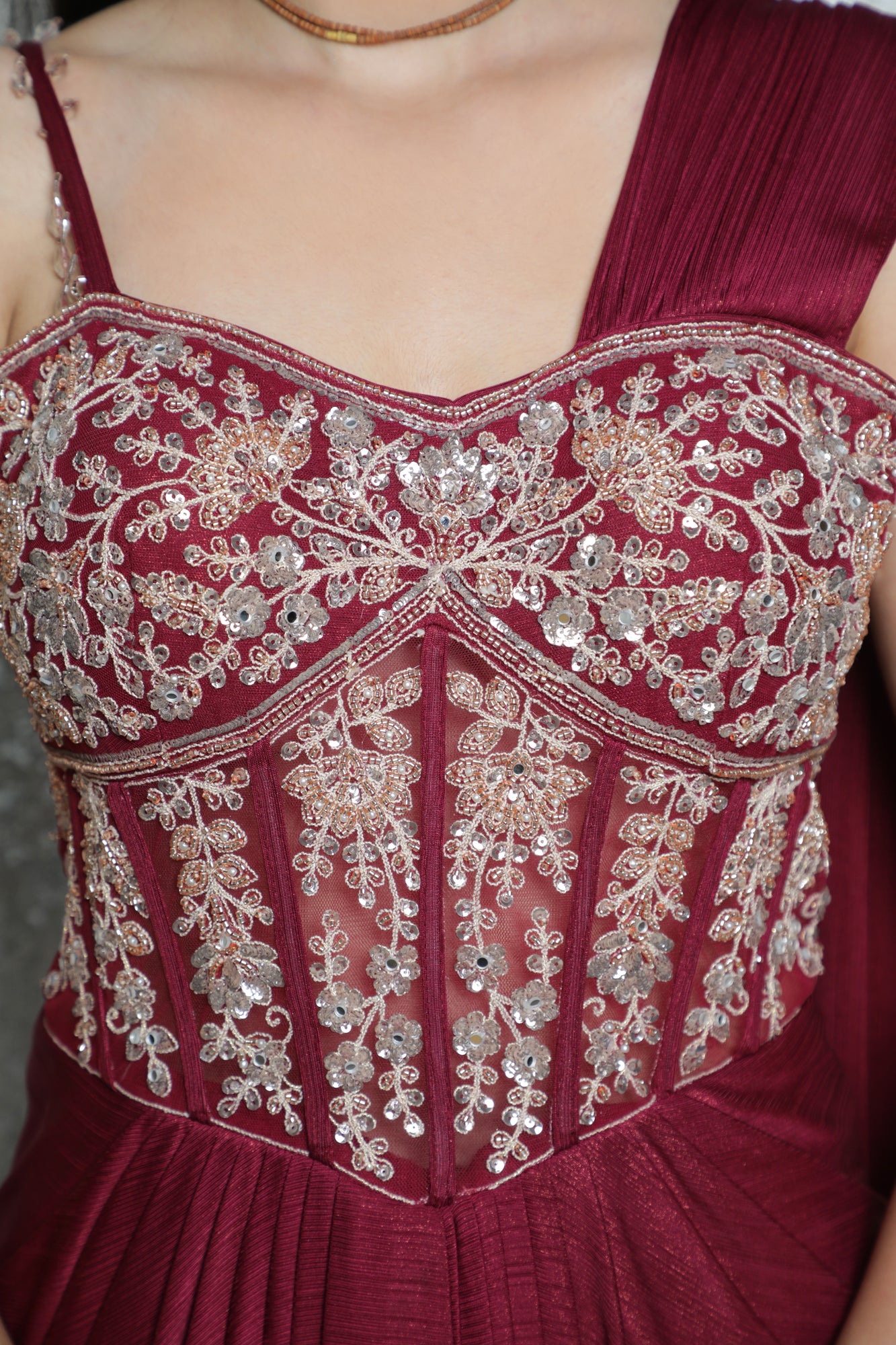 Maroon Noir Corset Drape Dress