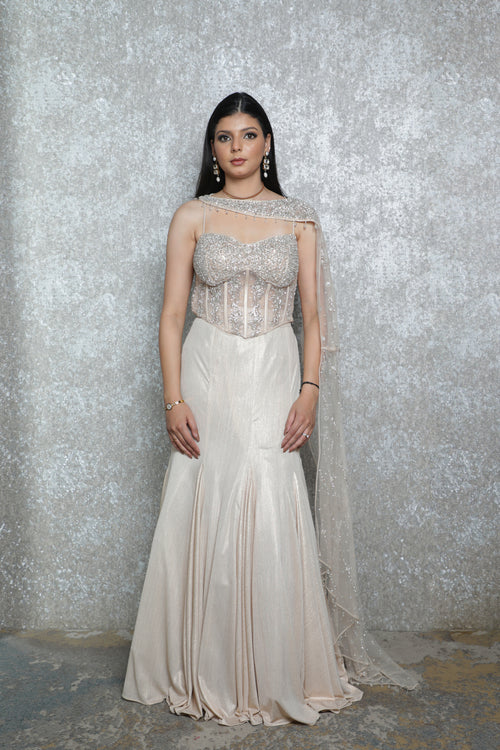 Golden Aura Shoulder-Pallu Lehenga