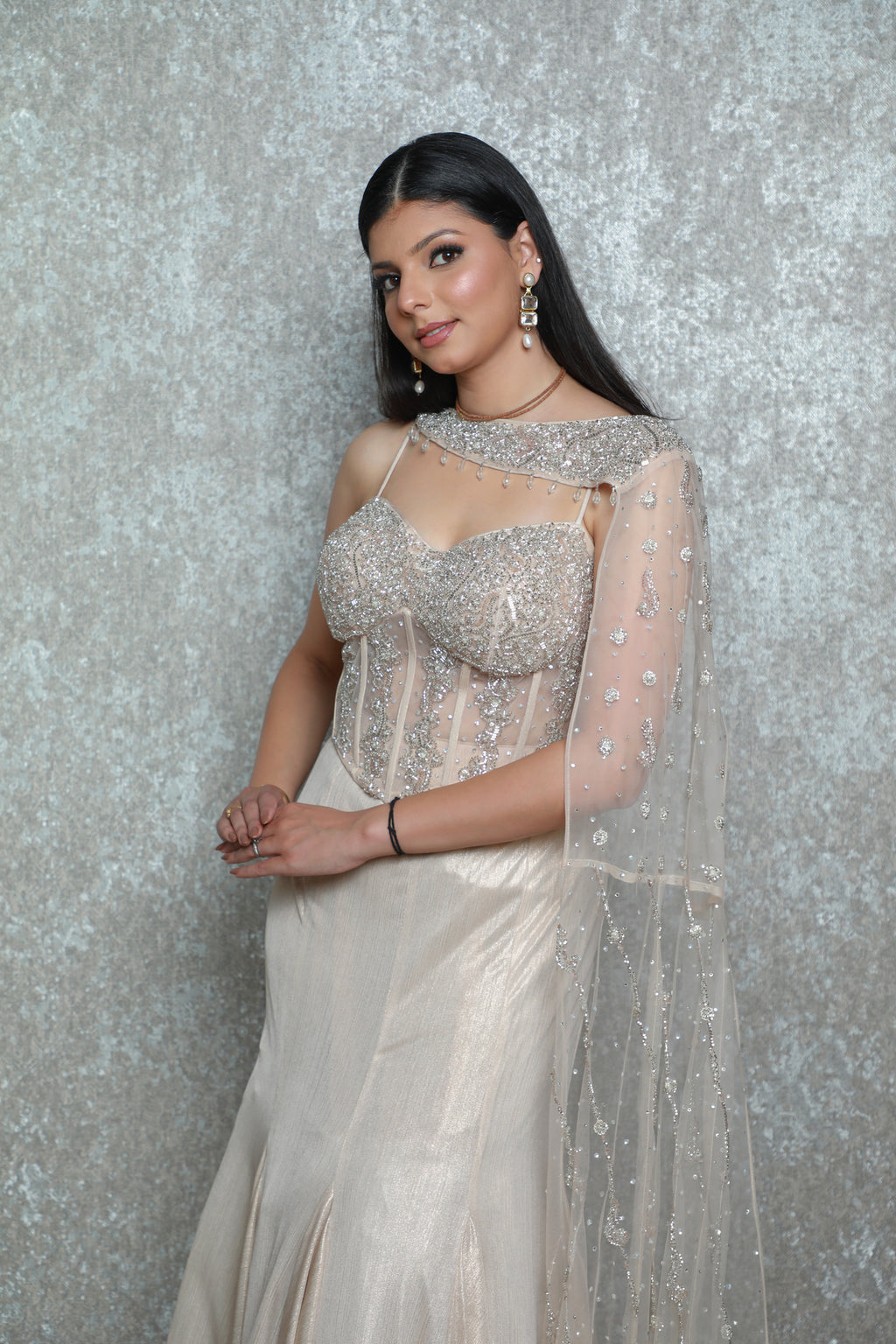 Golden Aura Shoulder-Pallu Lehenga