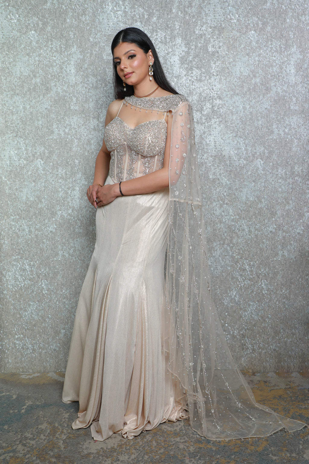 Golden Aura Shoulder-Pallu Lehenga