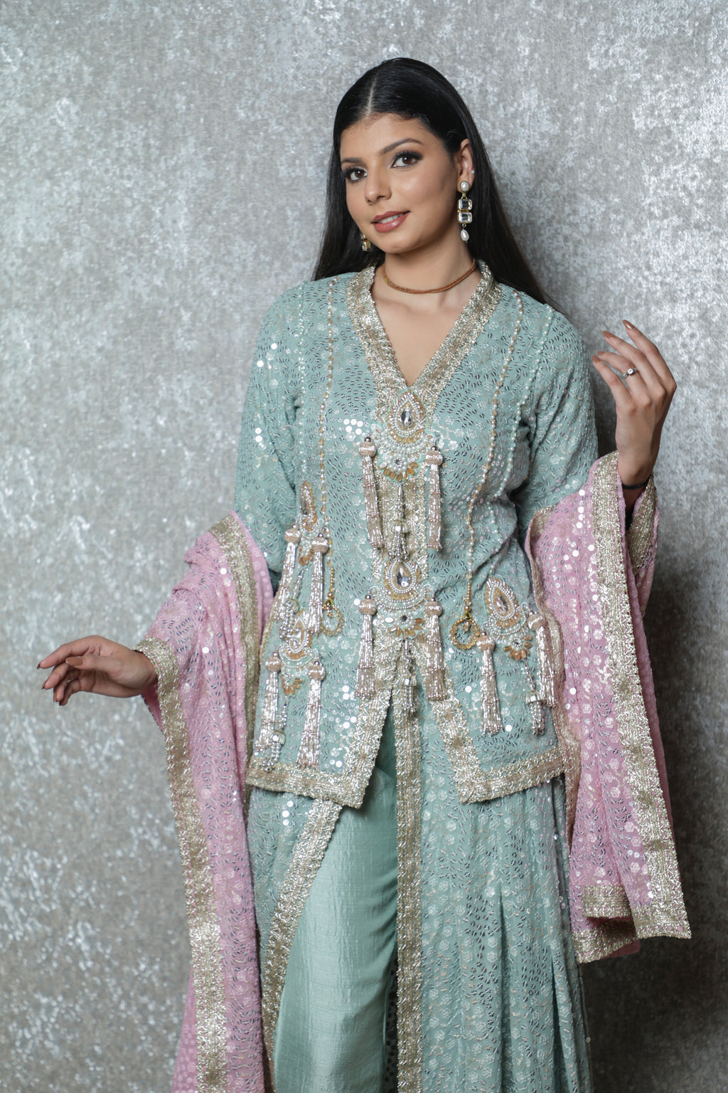 Glacier Glow Sequin Indo-Western Set