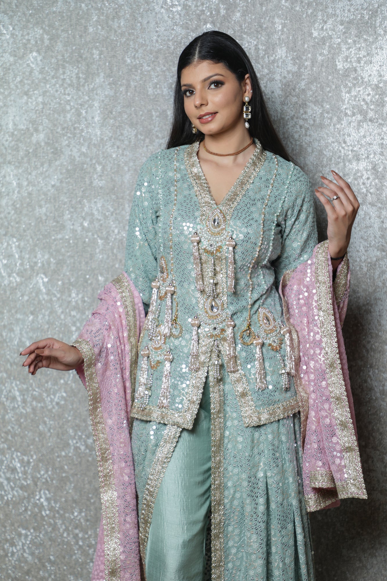 Glacier Glow Sequin Indo-Western Set