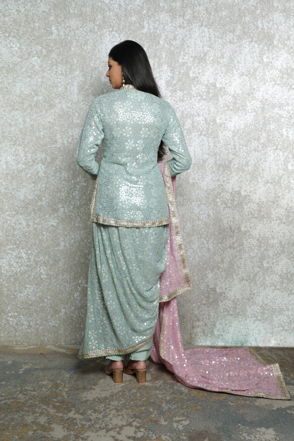 Glacier Glow Sequin Indo-Western Set