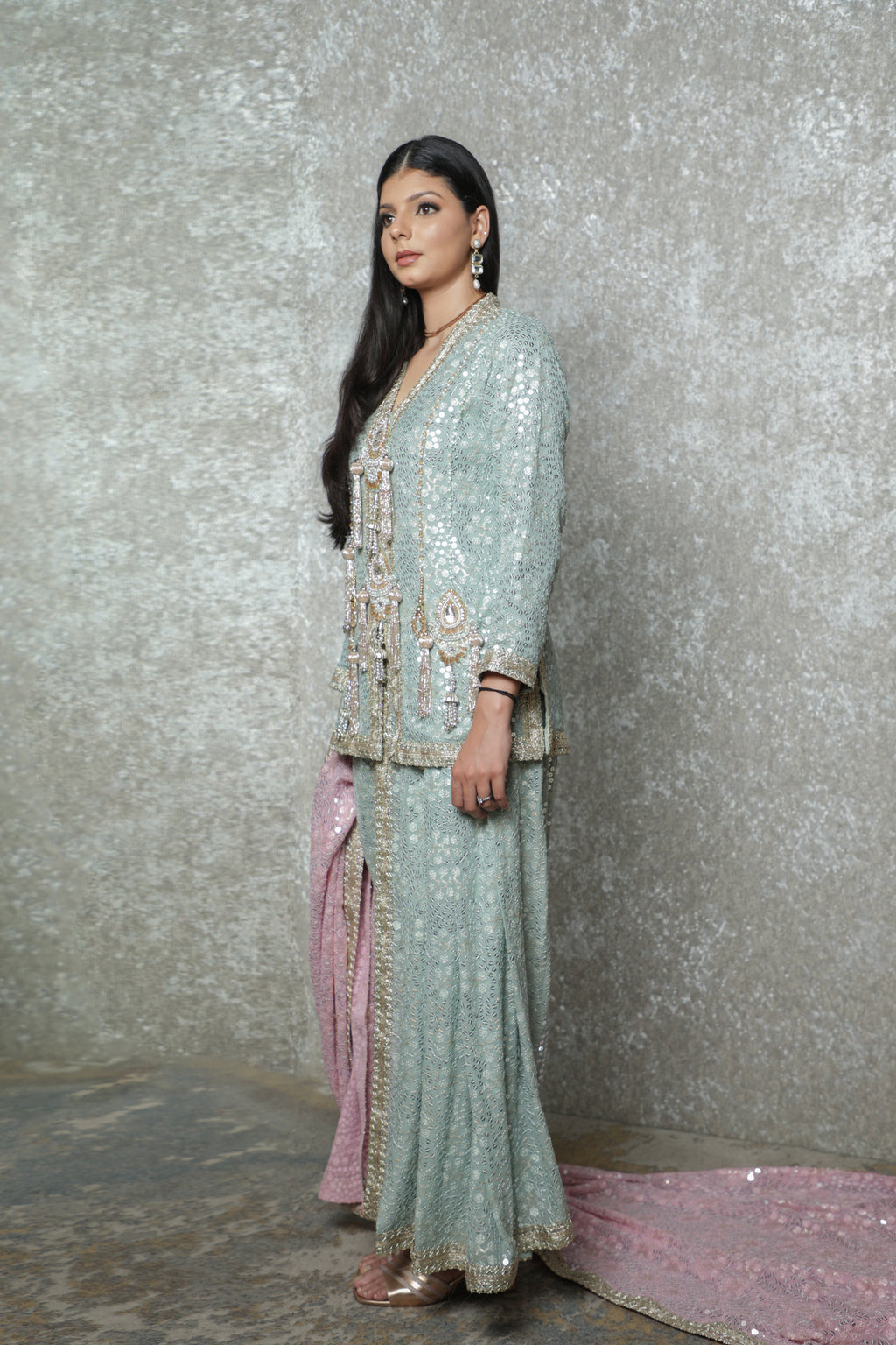 Glacier Glow Sequin Indo-Western Set